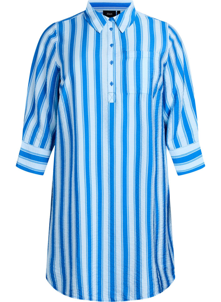 Short dress with collar and chest pocket, Blue, Packshot image number 0