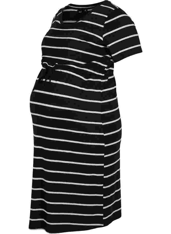 Striped maternity dress in viscose, Black Grey Stripe, Packshot image number 0