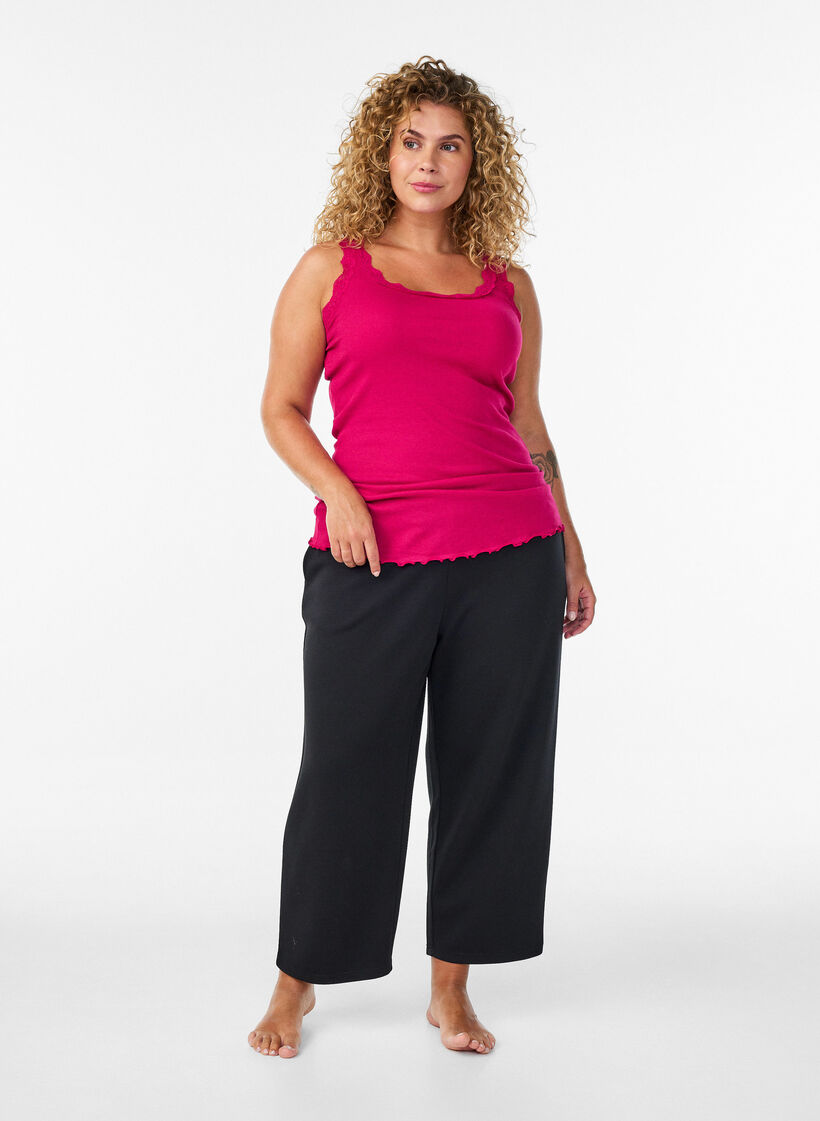 Top with lace trim, Pink, Model image number 1