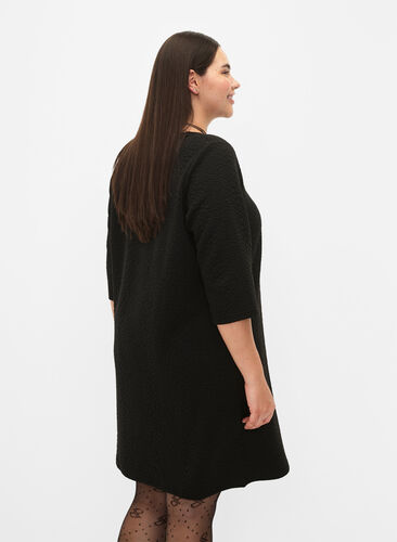 Dress with texture and 3/4 sleeves, Black, Model image number 1