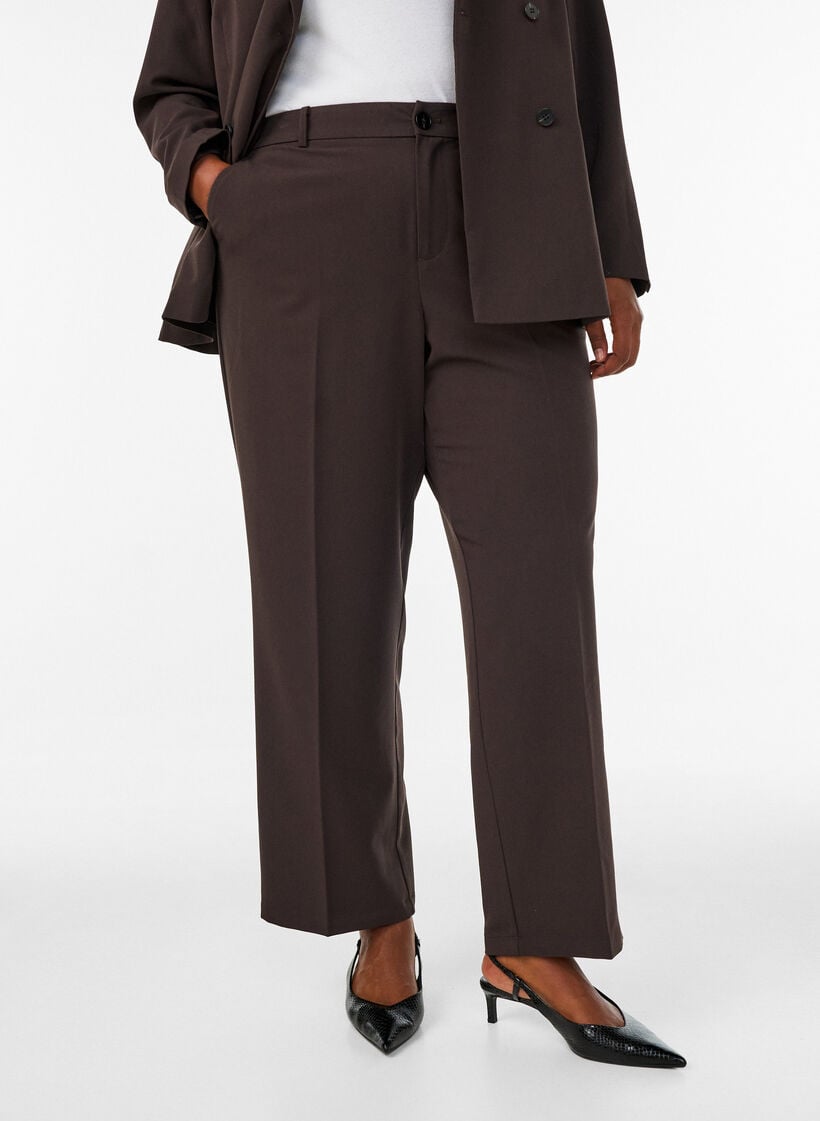 High-waisted tailored trousers with pressed creases, Brown, Model image number 2