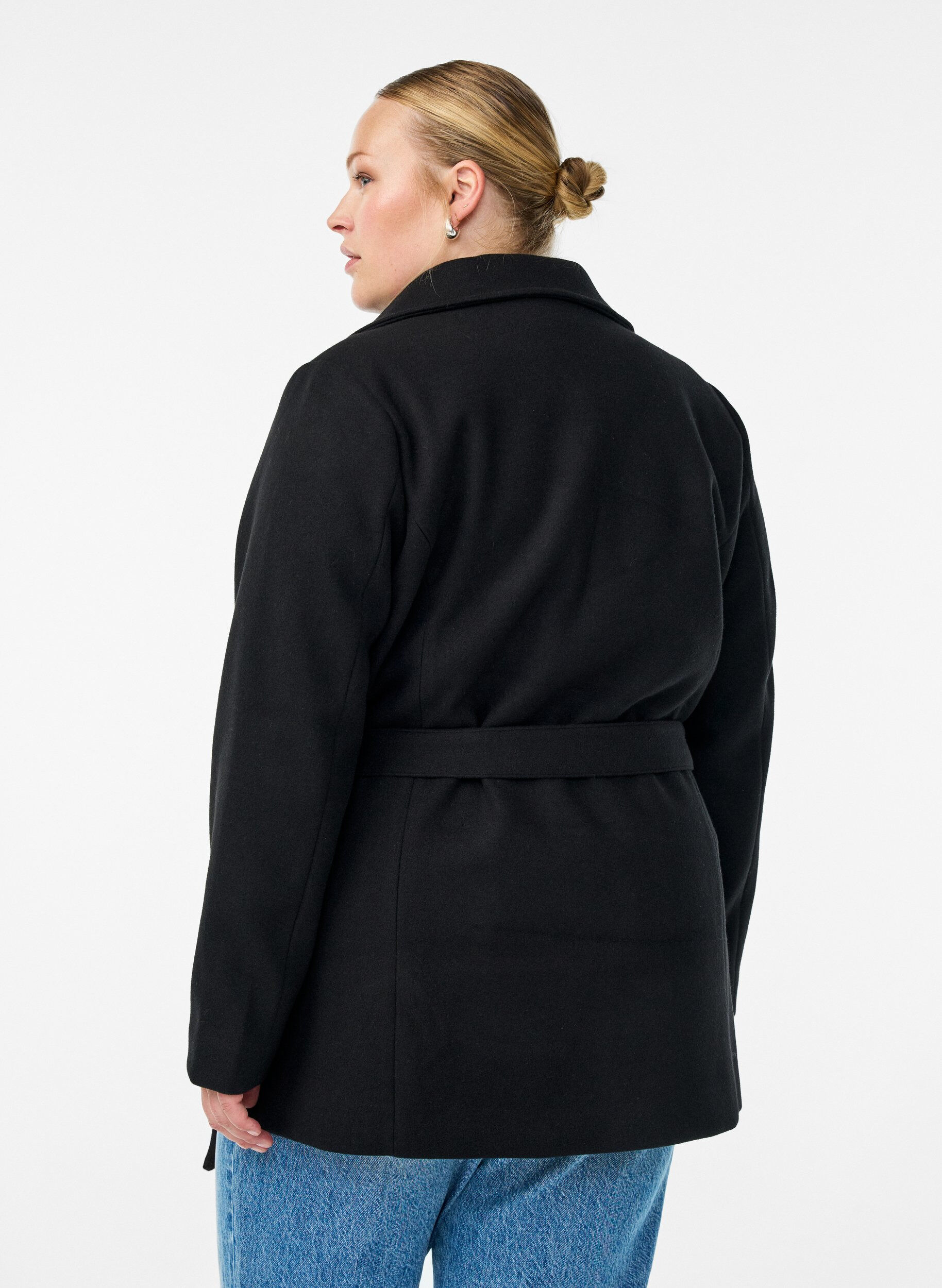 Zizzifashion Short coat with a belt, Black, Model image number 2
