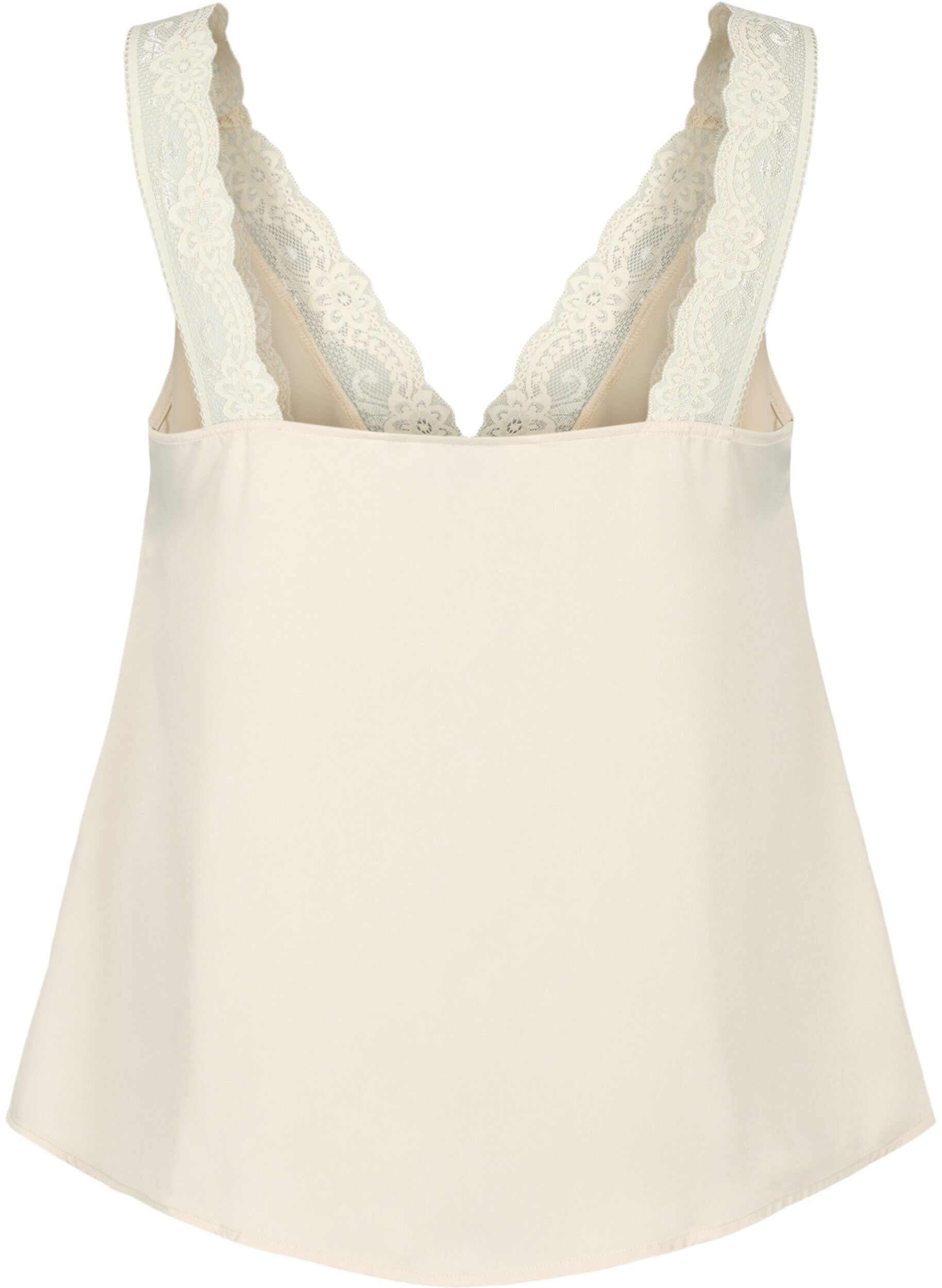 Zizzifashion FLASH - Top with v-neck and lace edge, Fog, Packshot image number 1