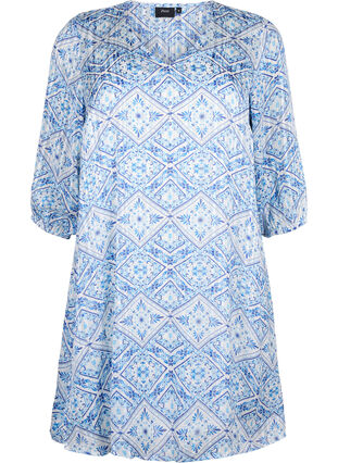 Printed dress with v-neck and 3/4 sleeves, Birch Graphic AOP, Packshot image number 0