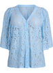 Short-sleeved lace blouse with V-neck, Blue, Packshot image number 0
