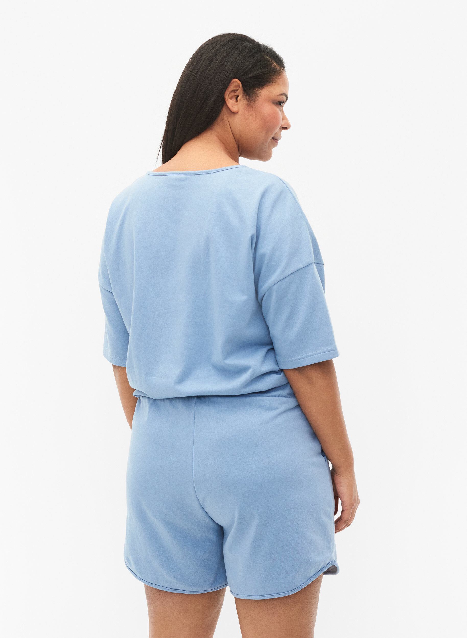 Zizzifashion Plain workout shorts with pockets, Faded Denim, Model image number 1