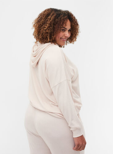 Ribbed fabric hoodie, Sand, Model image number 1