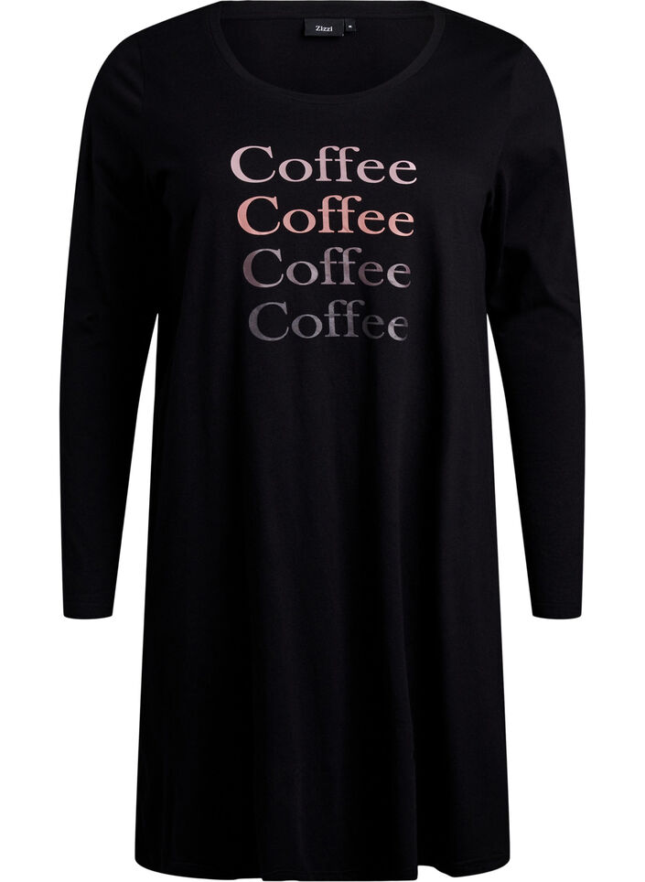 Long-sleeved nightgown in organic cotton, Black, Packshot image number 0