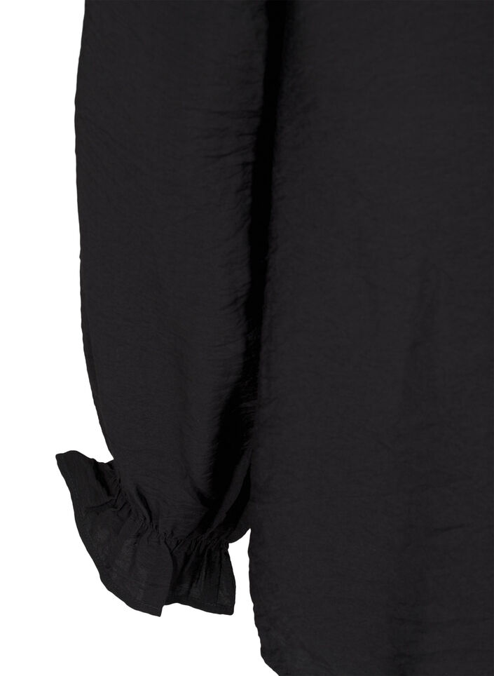 Long-sleeved blouse with a V-neck, Black, Packshot image number 3