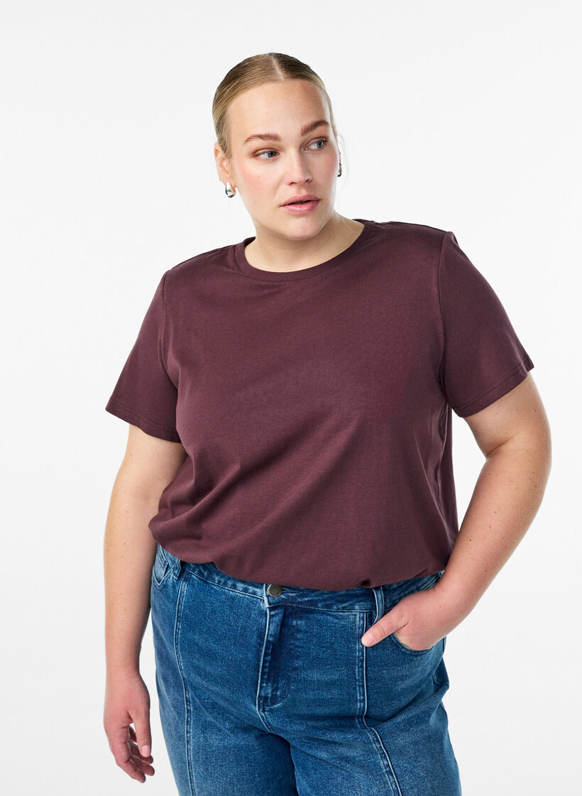Basic cotton t-shirt with shoulder pads, Dark Bordeaux, Model image number 0