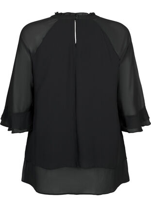 Blouse with asymmetric hem and 3/4 sleeves, Black, Packshot image number 1