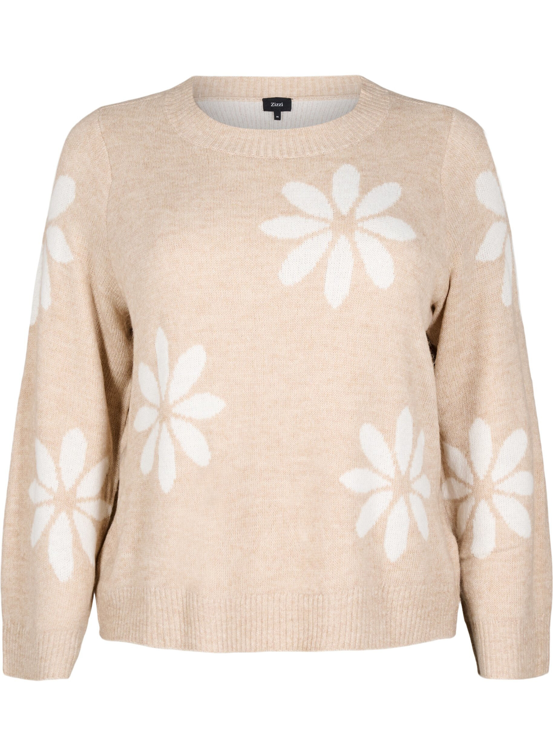 Zizzifashion Knitted blouse with flowers, Simply Taupe Comb, Packshot image number 0