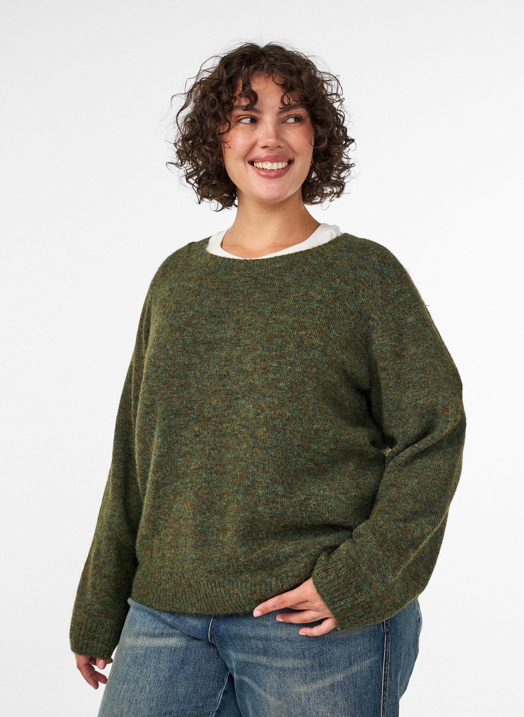 ZizzifashionLoose round neck jumper, Green, Model image number 0