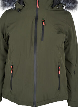 Waterproof ski jacket with removable hood and faux-fur trim, Forest Night, Packshot image number 2