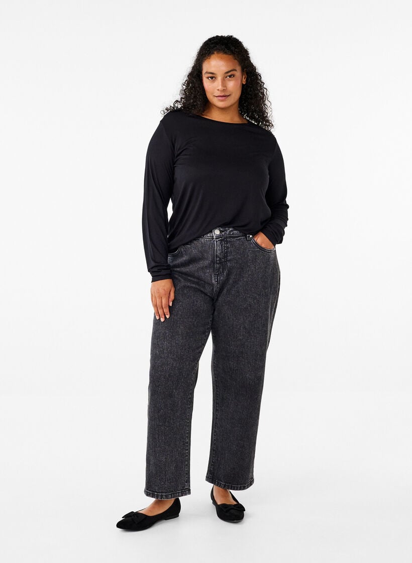 Long-sleeved blouse in wool and viscose, Black, Model image number 1