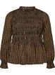 Checked blouse with smocking and peplum, Brown, Packshot image number 0