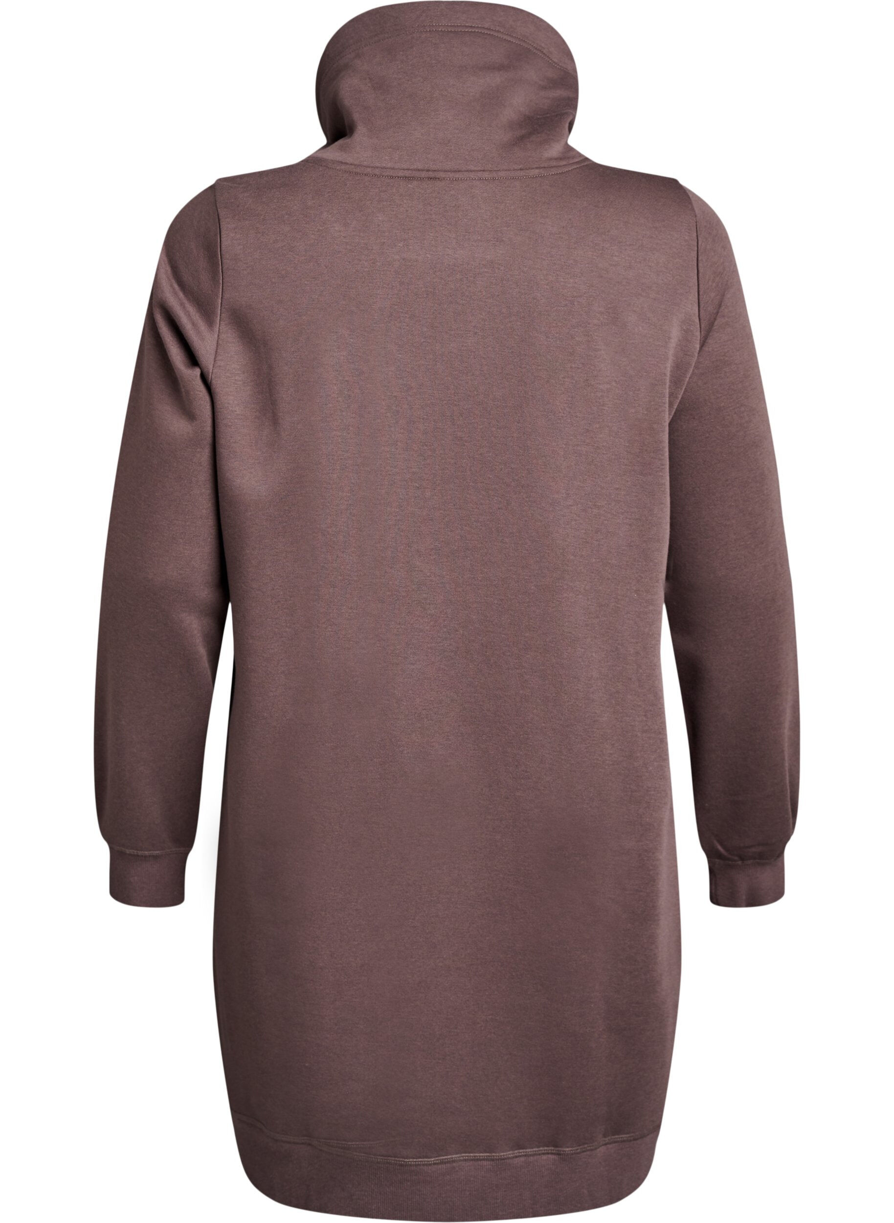 Zizzifashion FLASH - Short sweatshirt dress with high collar and pockets, Brown, Packshot image number 1