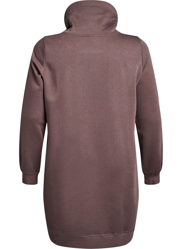 FLASH - Short sweatshirt dress with high collar and pockets, Brown, Packshot image number 1