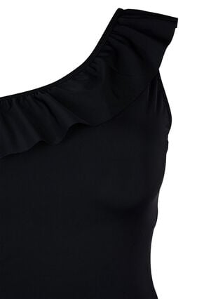 One-shoulder swimsuit with ruffle, Black, Packshot image number 2