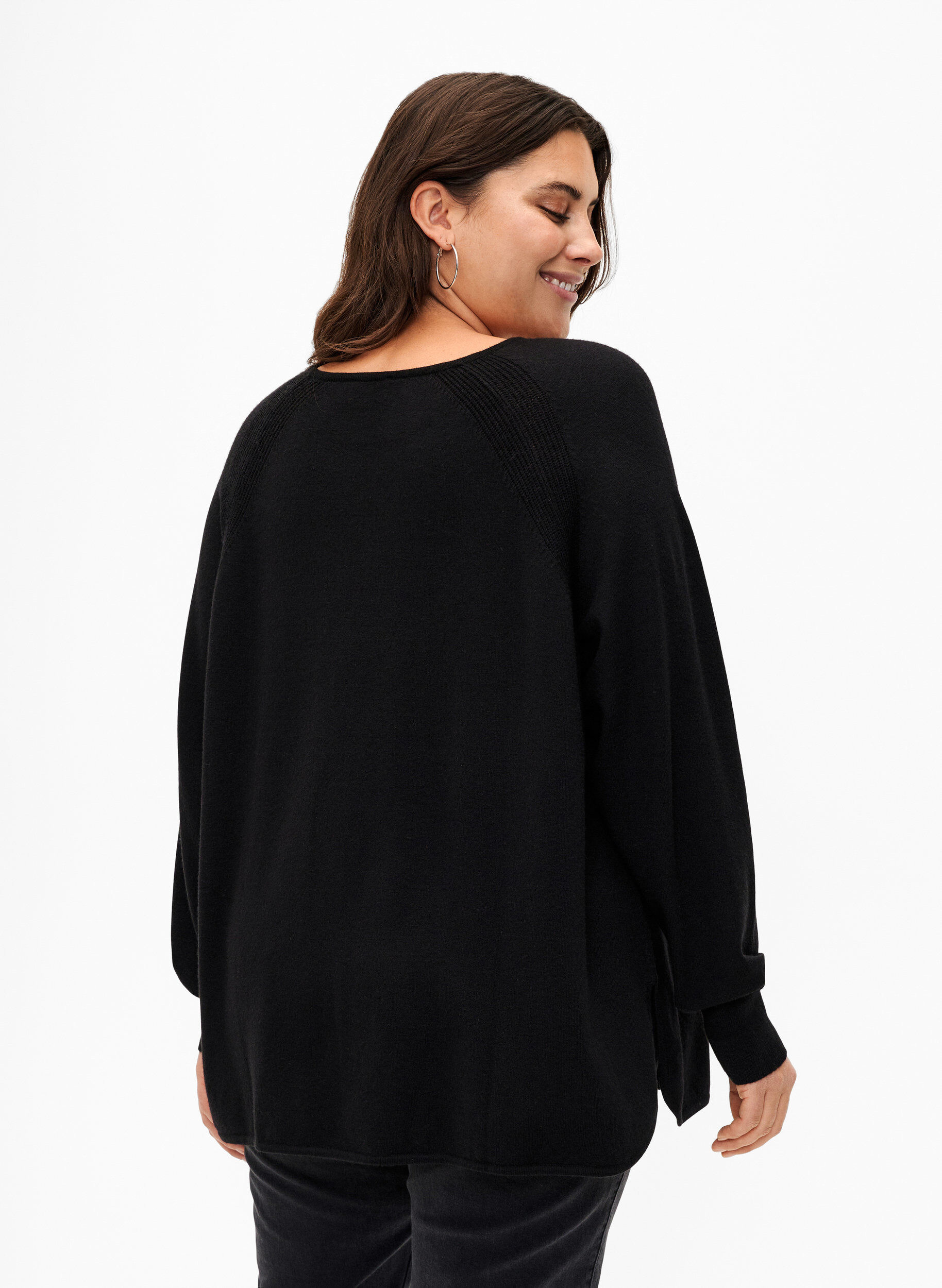 Zizzifashion Knitted blouse with Raglan sleeves, Black, Model image number 1