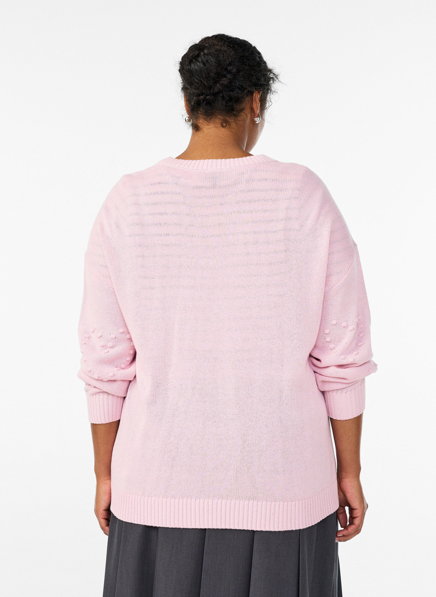Zizzifashion Loose knit blouse with heart pattern, Pink, Model image number 2