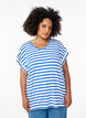 Striped T-shirt with V-neck, Blue, Model image number 0
