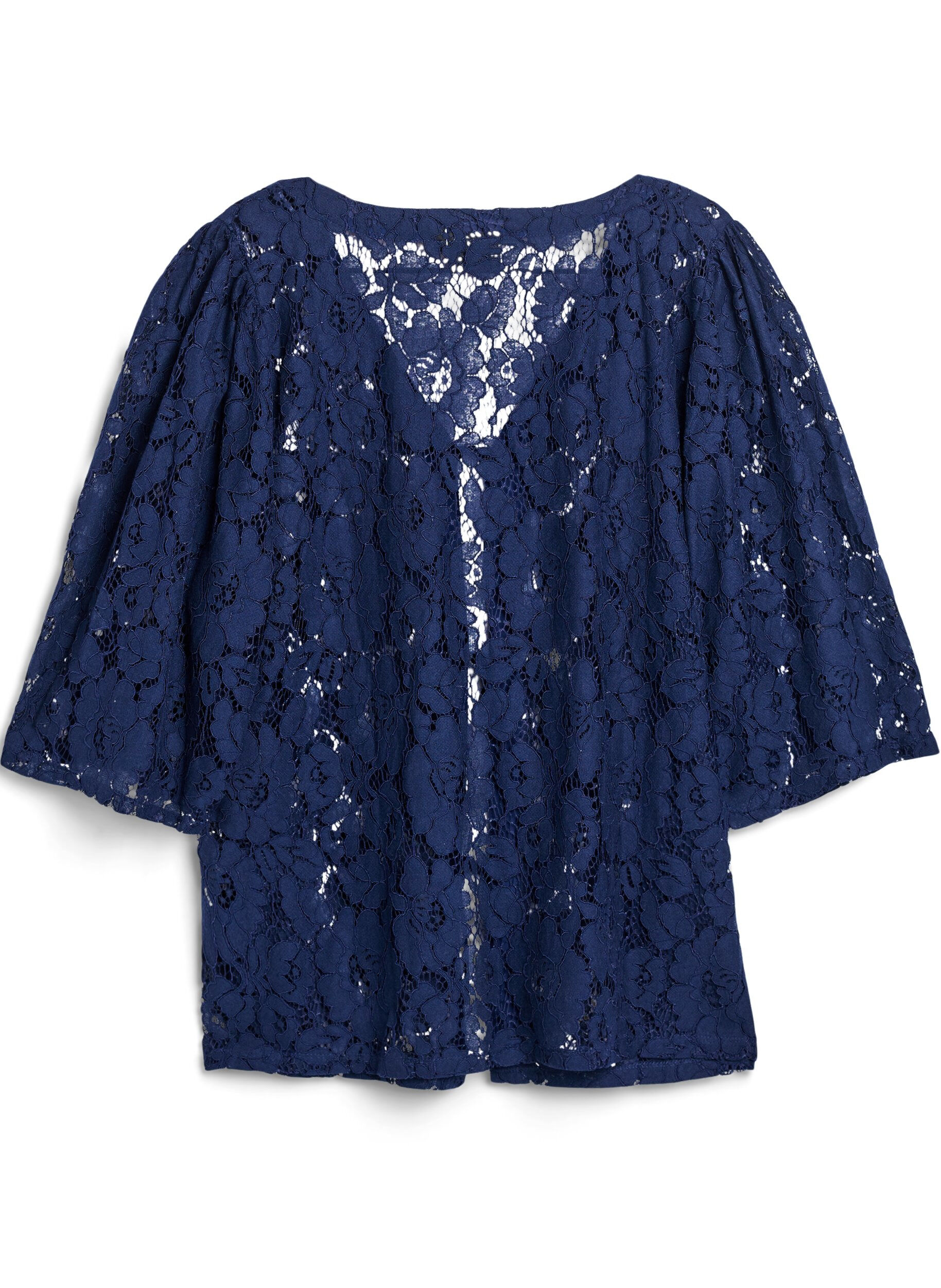 Zizzifashion Lace blouse with 3/4 sleeves and bows on the front, Blue, Packshot image number 1