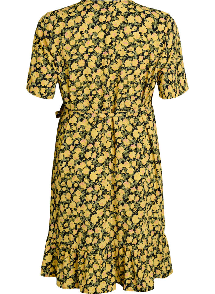 Floral wrap dress with short sleeves, Yellow, Packshot image number 1