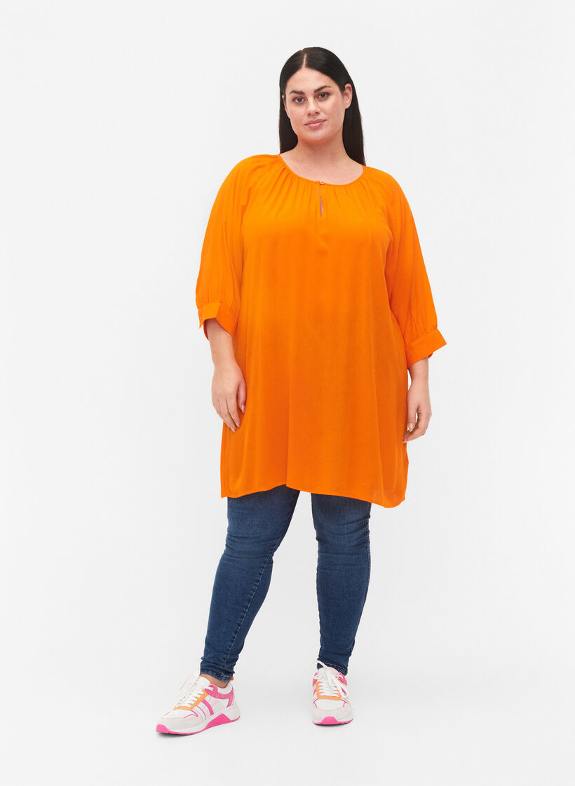 Viscose tunic with 3/4 sleeves, Orange, Model image number 1