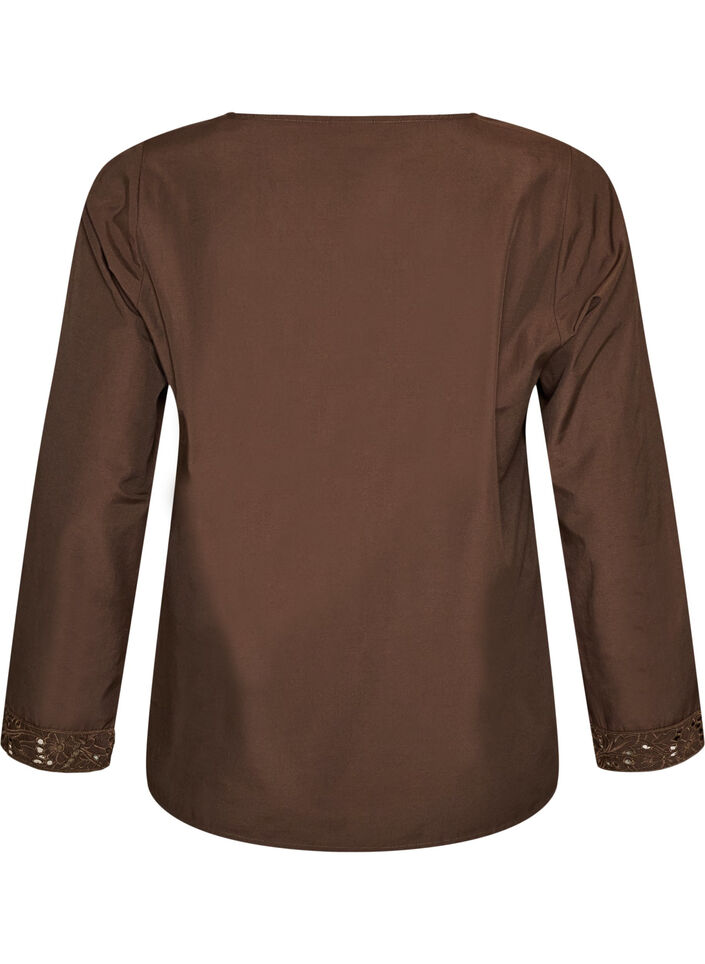 Shirt blouse with broderie anglaise, Brown, Packshot image number 1
