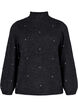 Knitted blouse with rhinestones and a high neckline, Dark Grey Melange, Packshot image number 0