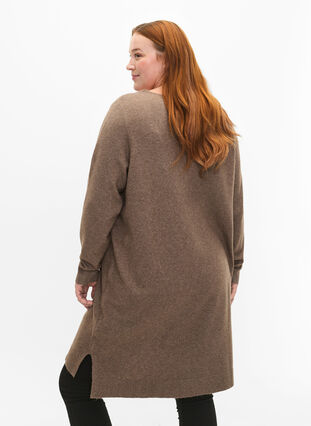 Knitted dress with slit, Walnut/White, Model image number 1