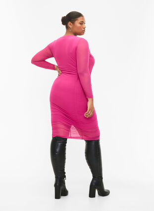 Tight-fitting dress with drapings, Fuchsia Red, Model image number 1