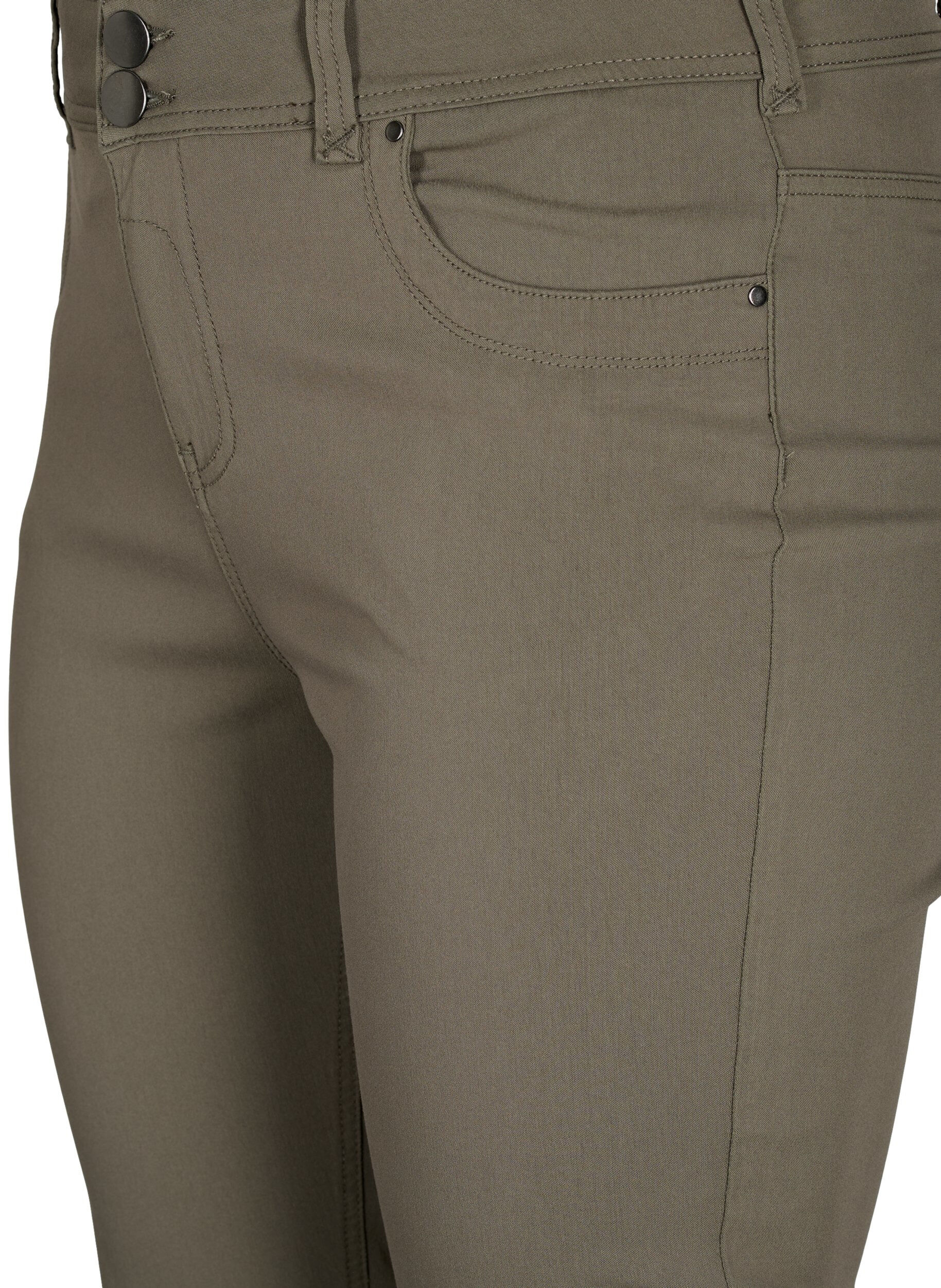 Zizzifashion Tight fit Capri pants in a viscose blend, Dusty Olive, Packshot image number 2