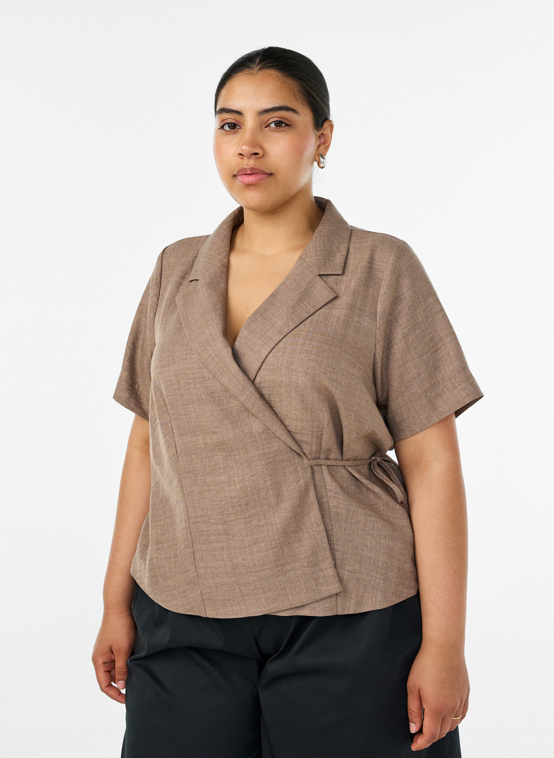 ZizzifashionWrap shirt with tie fastening, Brown, Model image number 0