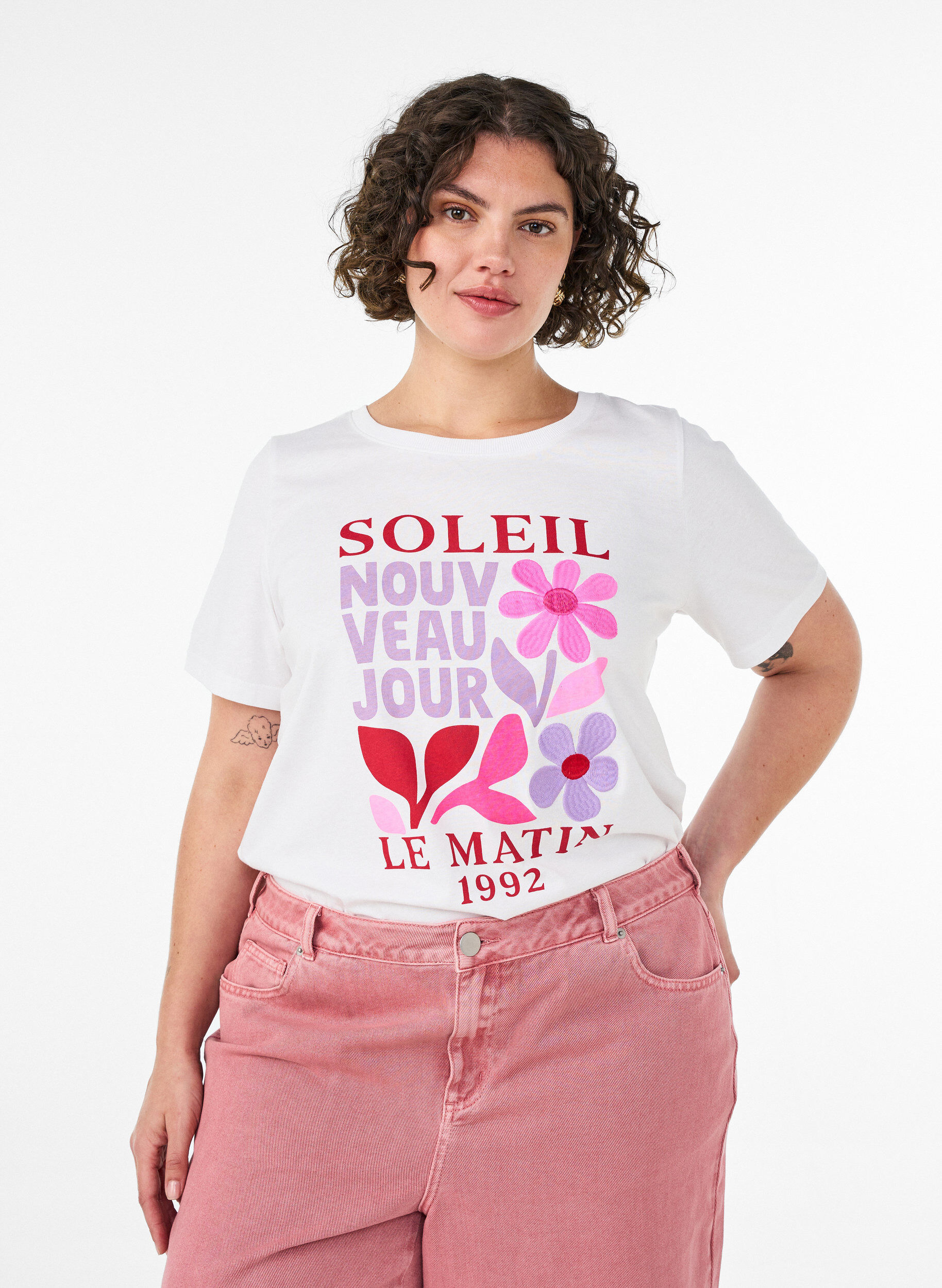 Cotton T-shirt with print, White, Model