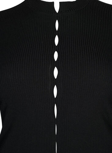Long sleeve ribbed blouse with hole details, Black, Packshot image number 2