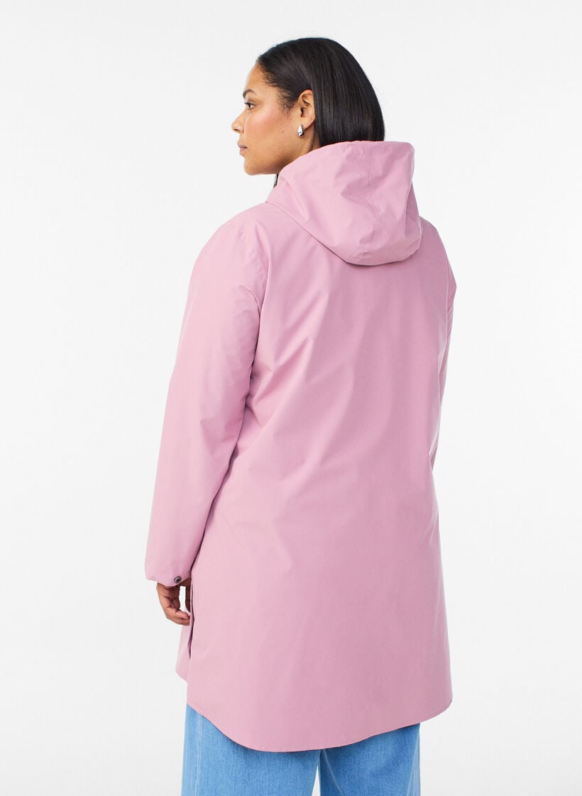 Rain jacket with pockets and a hood, Rose, Model