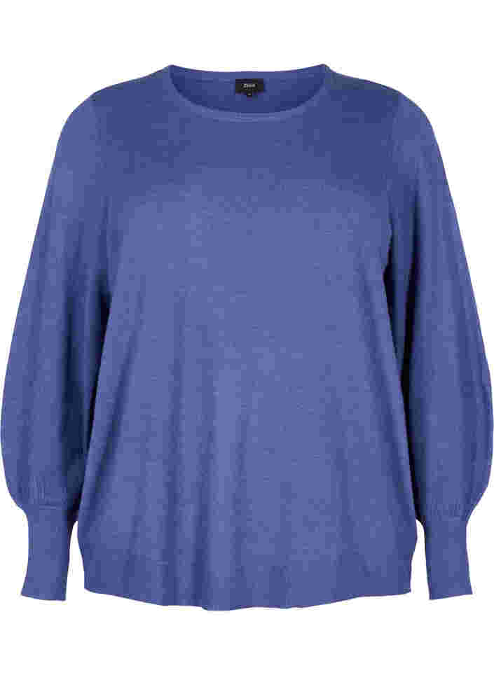 Knitted blouse with viscose and balloon sleeves, Deep Cobalt Mel., Packshot image number 0