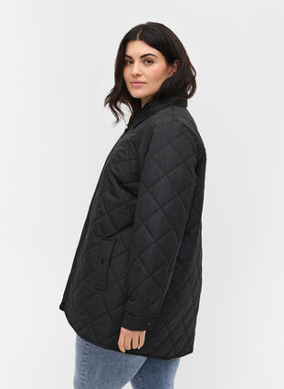 Short quilted jacket with collar, Black, Model image number 2