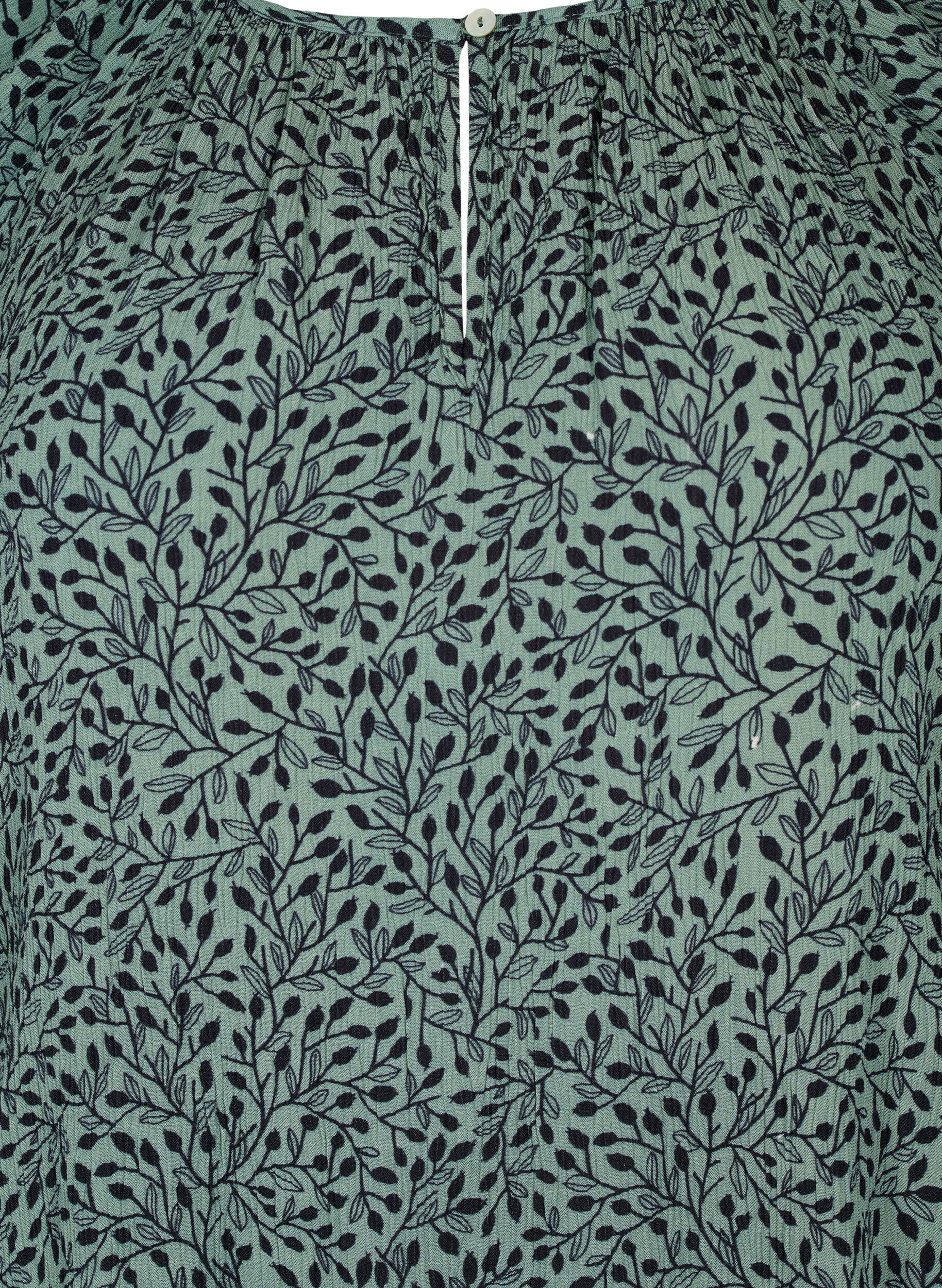 Zizzifashion Tunic in viscose with print and 3/4 sleeves, Green AOP, Packshot image number 2