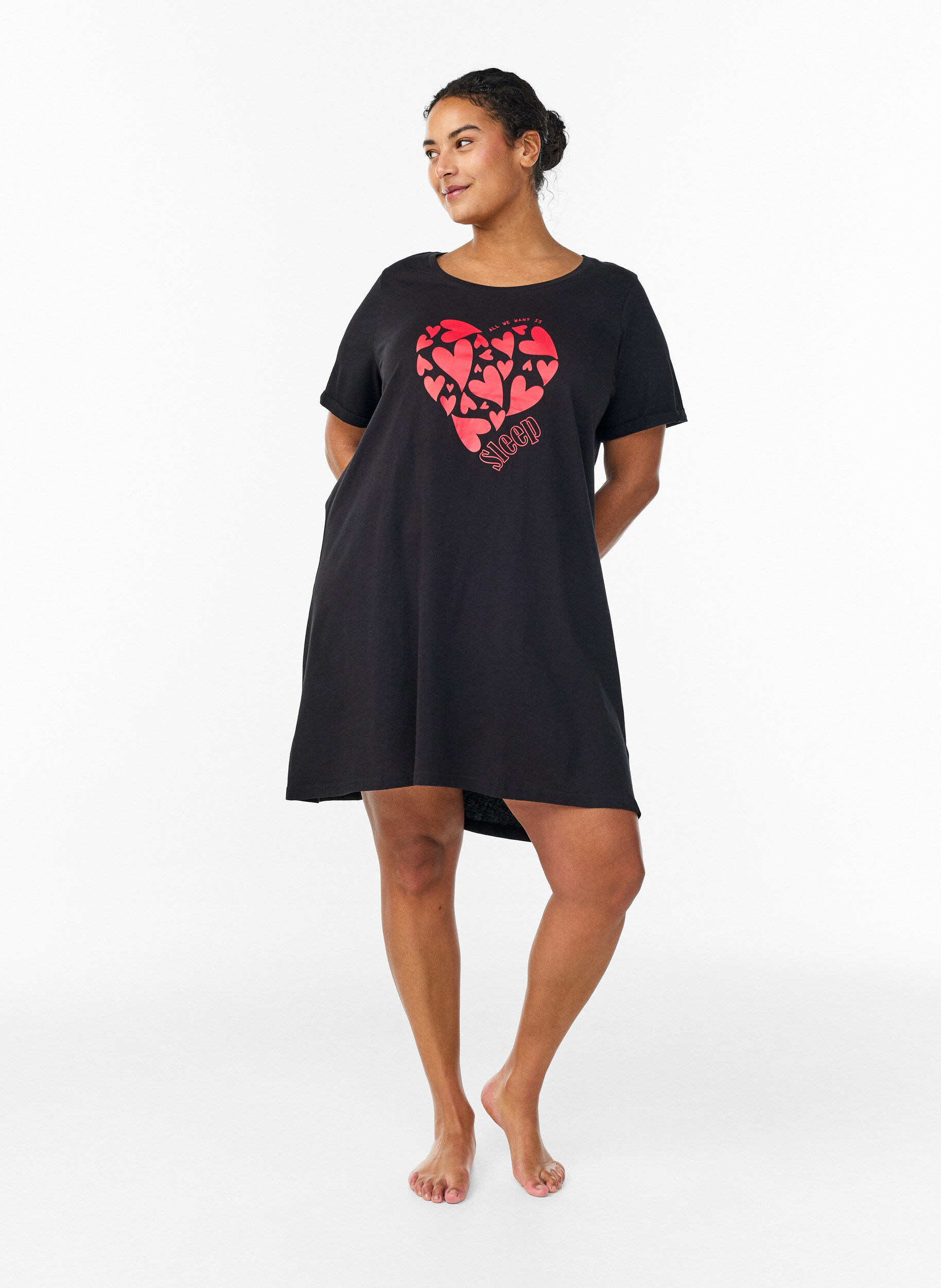 ZizzifashionShort-sleeved nightgown in organic cotton, Black, Model image number 1