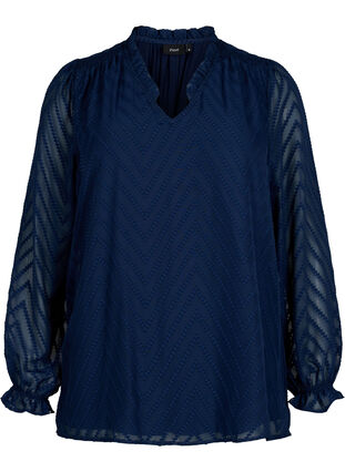 Blouse with long sleeves and frill details, Navy Blazer, Packshot image number 0