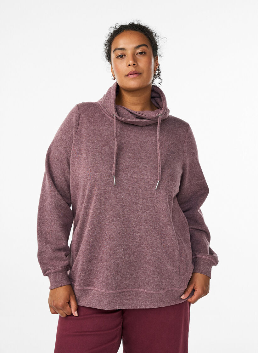 Sweatshirt with high collar and pockets, Red, Model image number 0