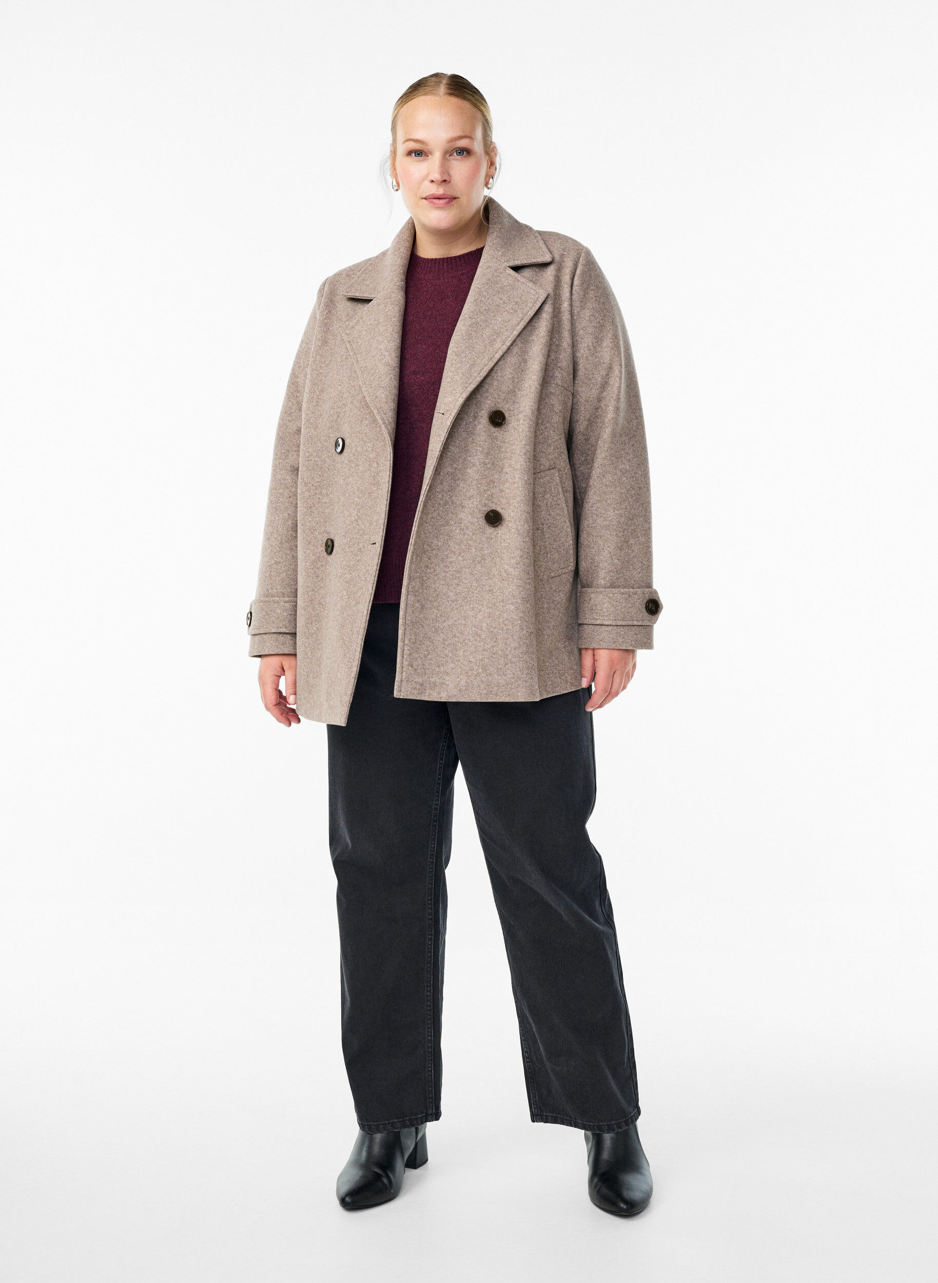 ZizzifashionShort coat with double-breasted button closure, Beige, Model image number 1