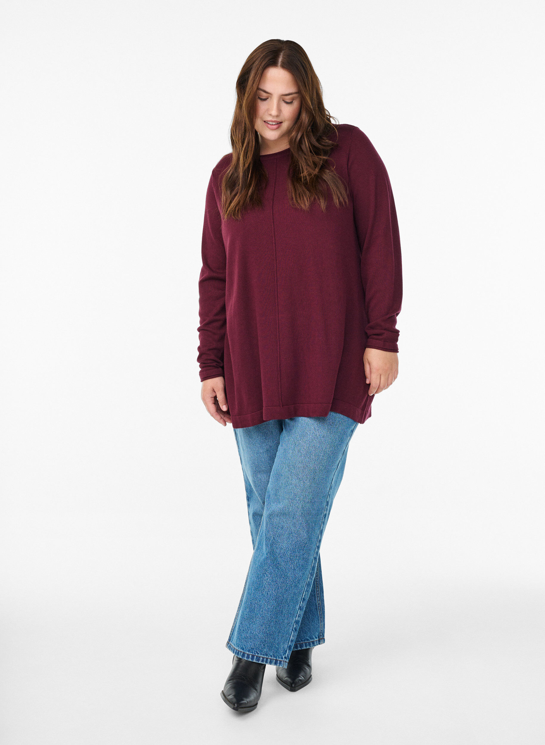 ZizzifashionKnitted blouse in cotton-viscose blend, Dark Bordeaux, Model image number 1