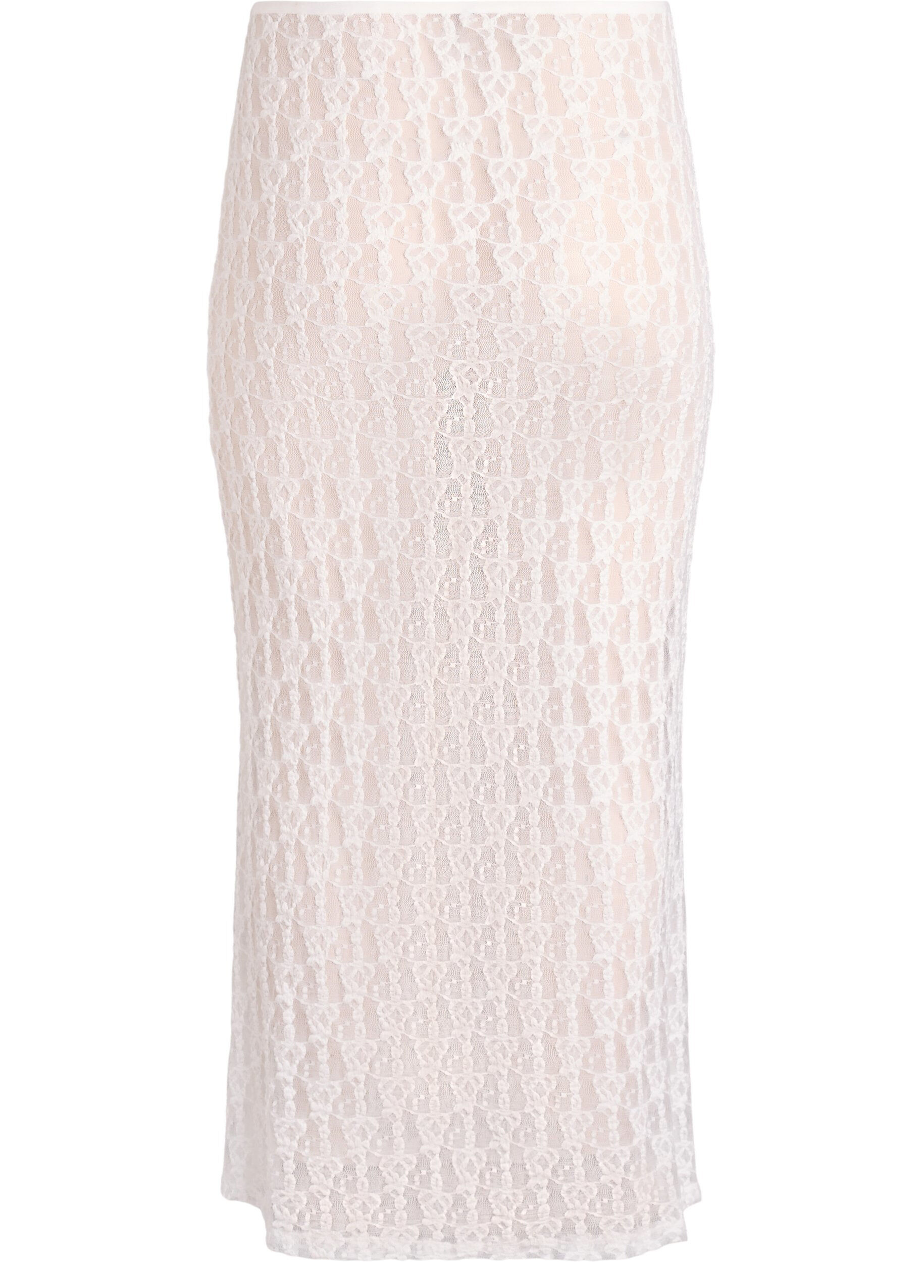 Zizzifashion Long sheer lace skirt, White, Packshot image number 1