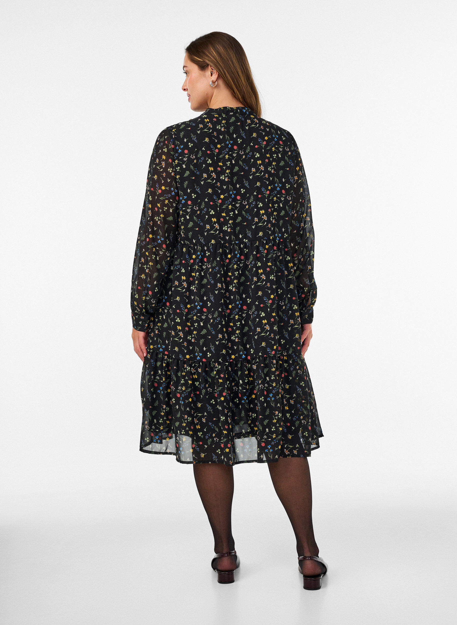 ZizzifashionDress with all-over print and a ruffle layer, Black, Model image number 1