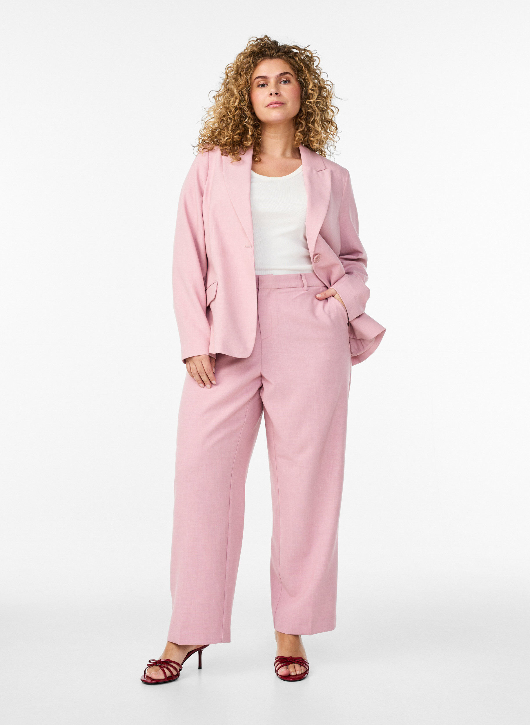 Zizzifashion Classic blazer with single button closure and pockets, Rose, Model image number 1
