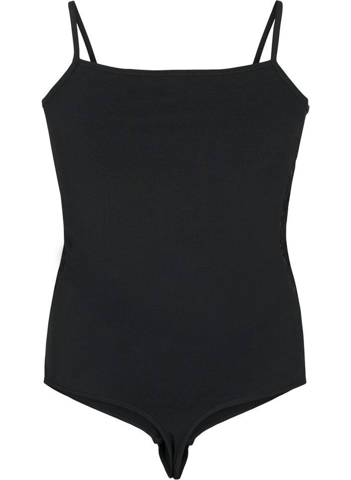 Bodystocking with lace and narrow straps, Black, Packshot image number 1